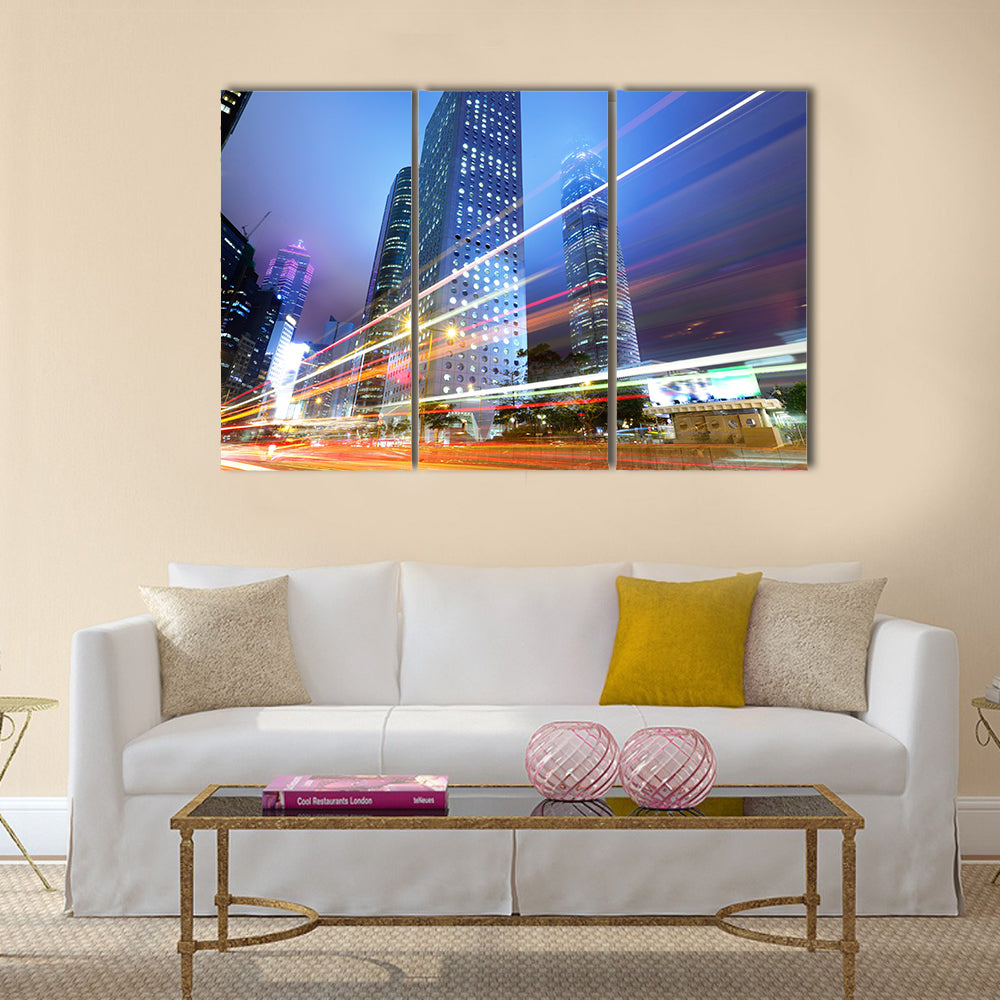 Night traffic in city multi panel canvas wall art