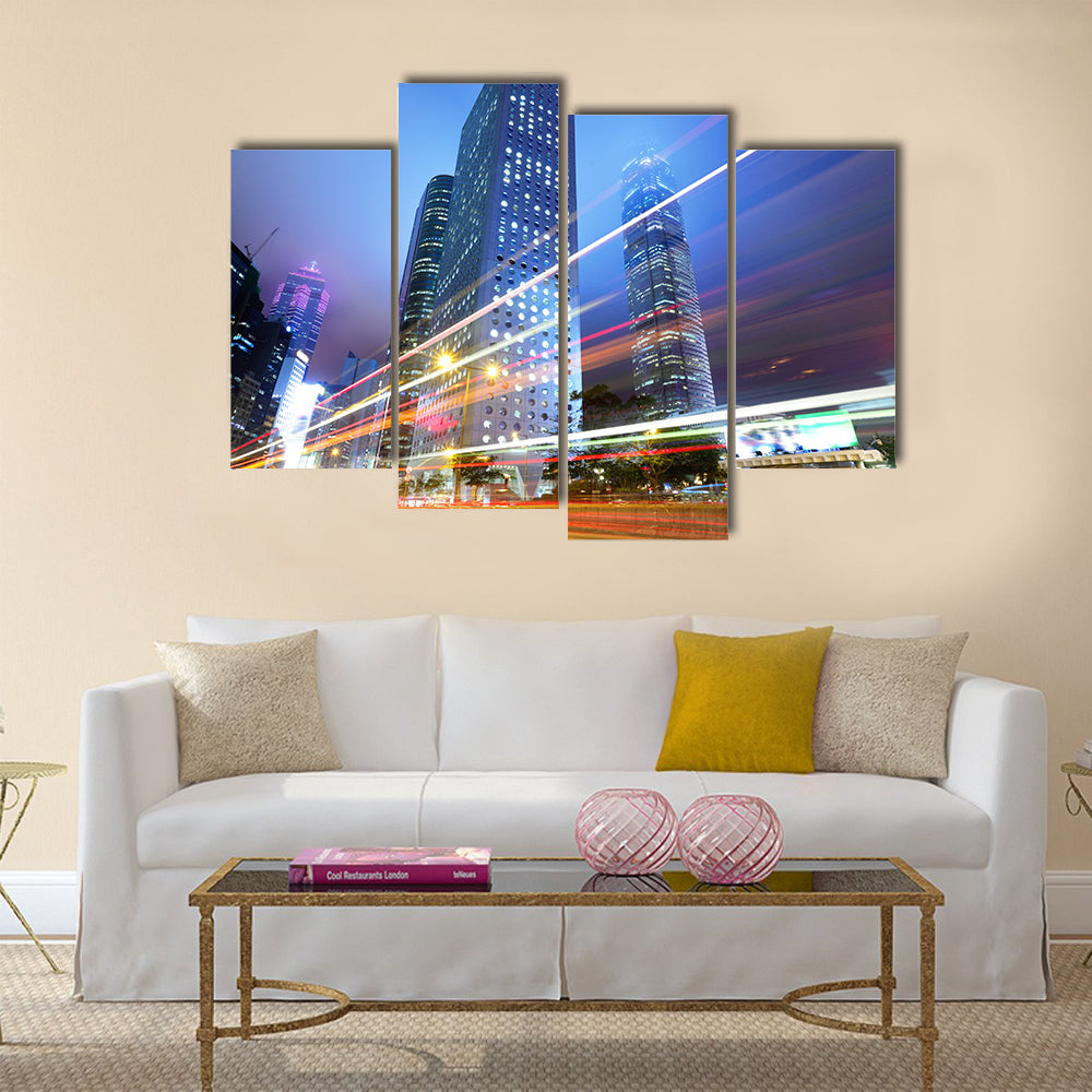 Night traffic in city multi panel canvas wall art