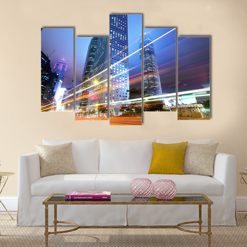 Night traffic in city multi panel canvas wall art