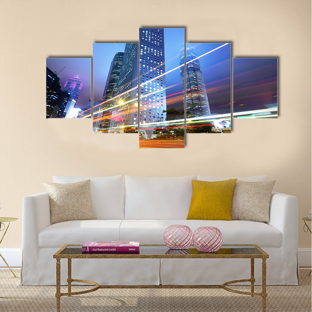 Night traffic in city multi panel canvas wall art