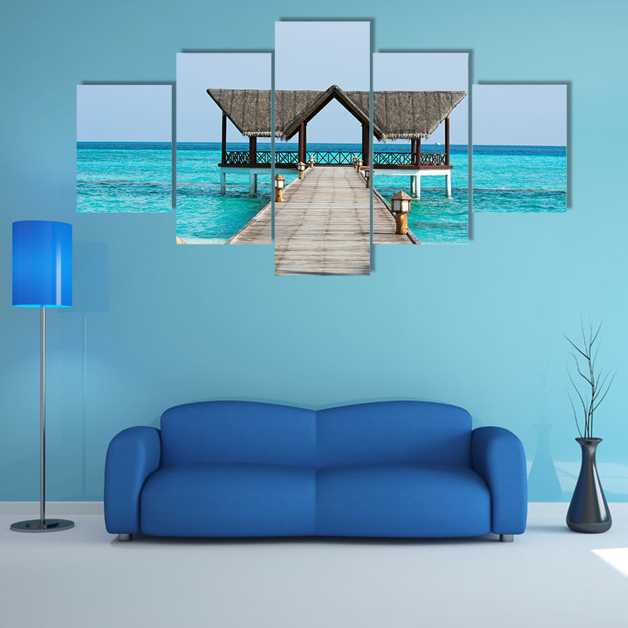 A Beauty Of The Indian Ocean With A Jetty Over It Multi Panel Canvas Wall Art