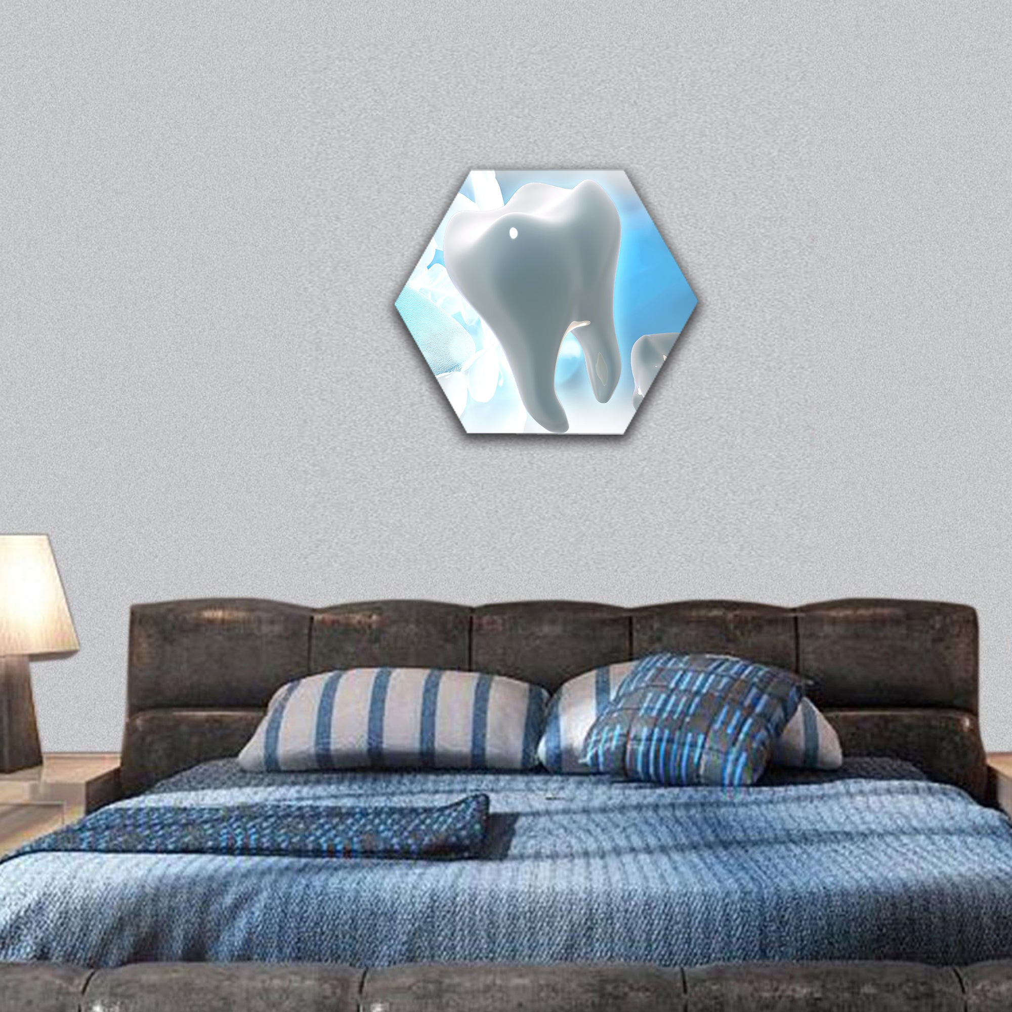 Digital illustration of teeth in colour background hexagonal canvas wall art
