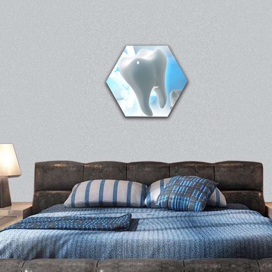 Digital illustration of teeth in colour background hexagonal canvas wall art