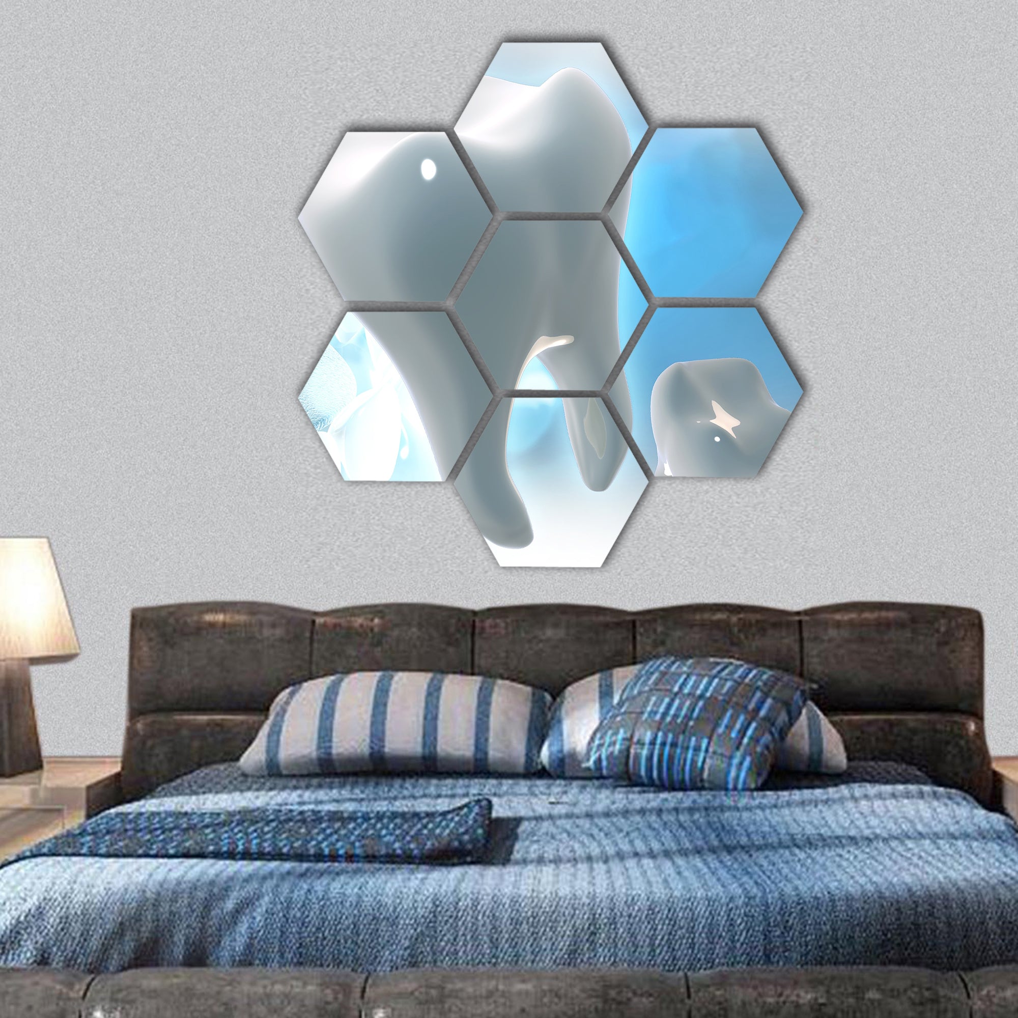 Digital illustration of teeth in colour background hexagonal canvas wall art