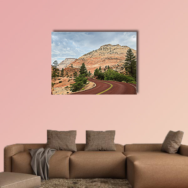 Curved Red Rock Asphalt Road Running Through multi panel canvas wall art