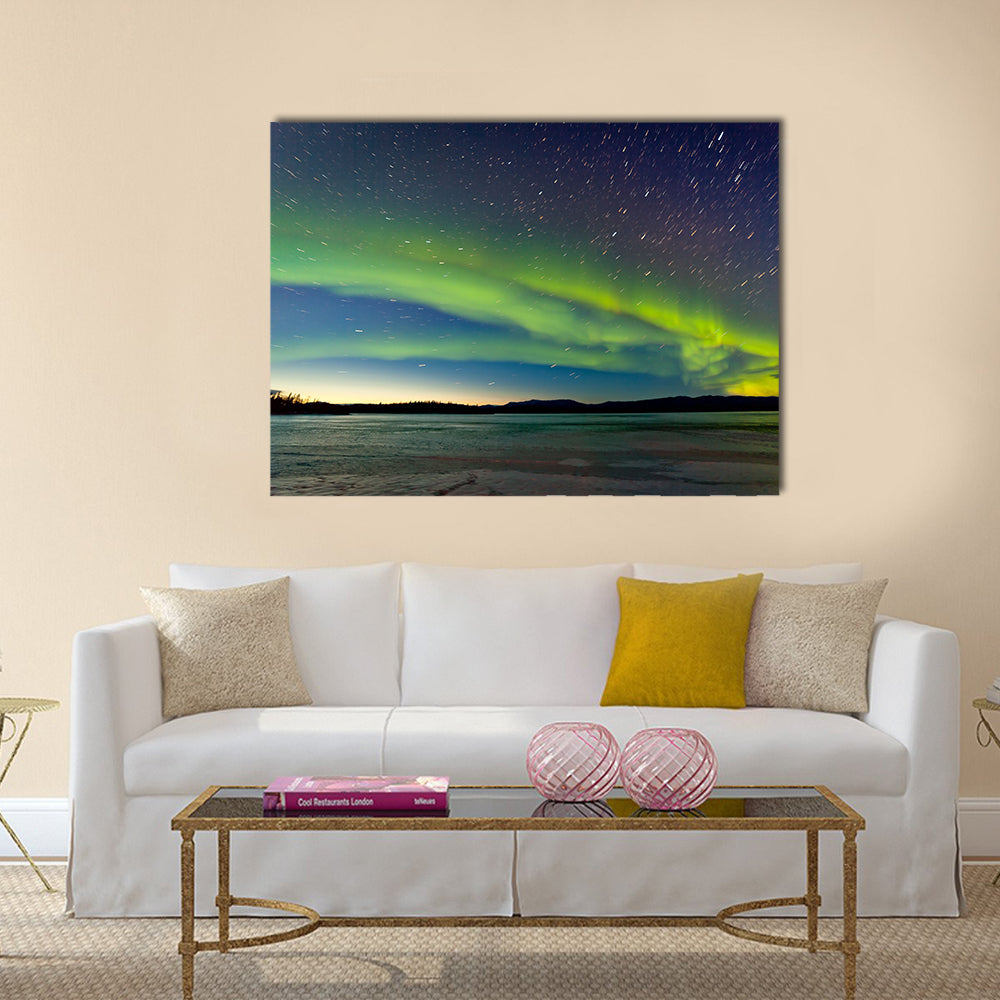Intense Northern Lights or Aurora borealis or polar lights night sky multi panel canvas wall art