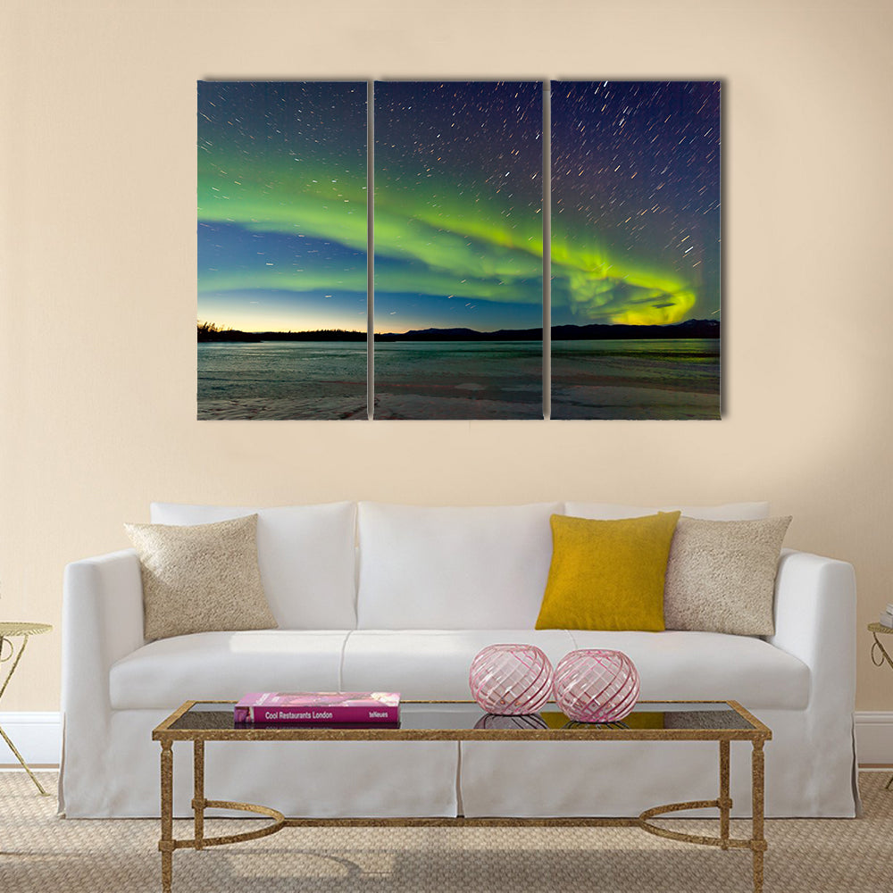 Intense Northern Lights or Aurora borealis or polar lights night sky multi panel canvas wall art