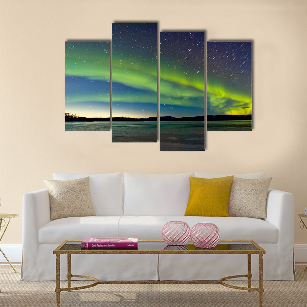 Intense Northern Lights or Aurora borealis or polar lights night sky multi panel canvas wall art