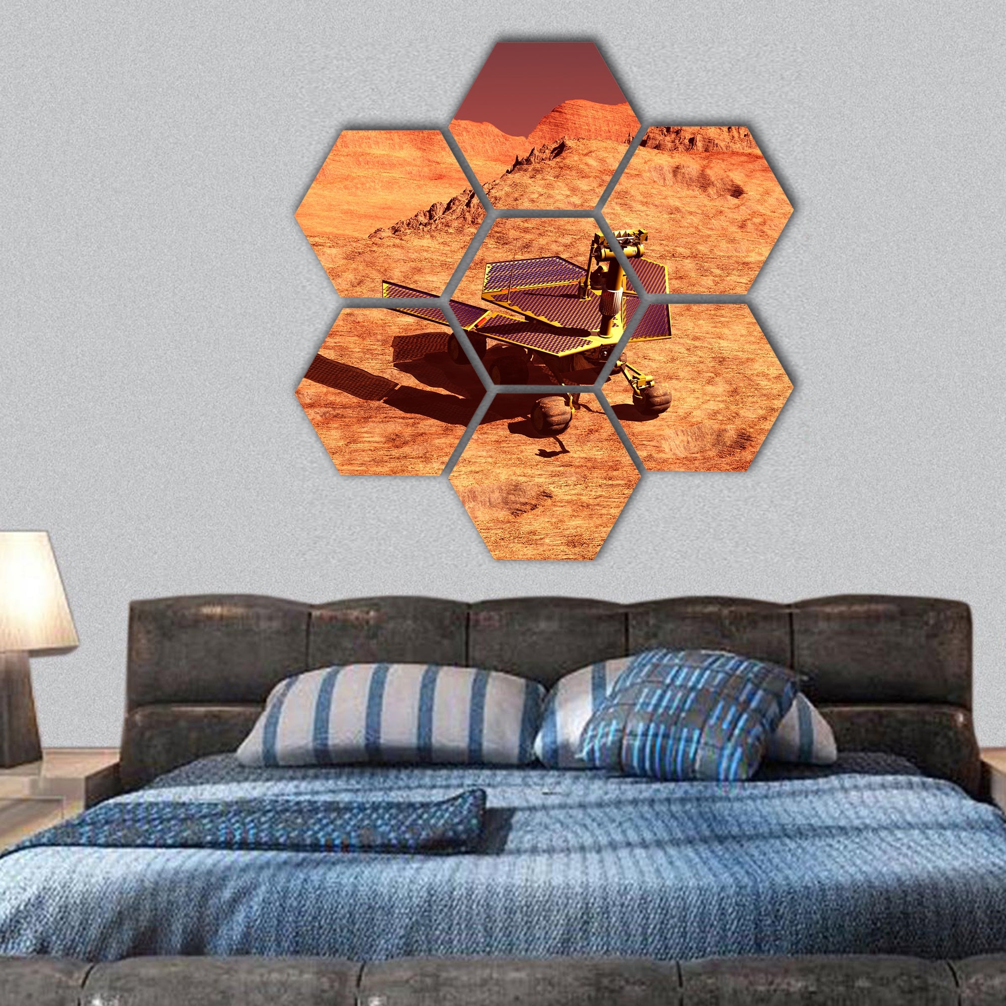 The Mars rover image on Mars hexagonal canvas wall art