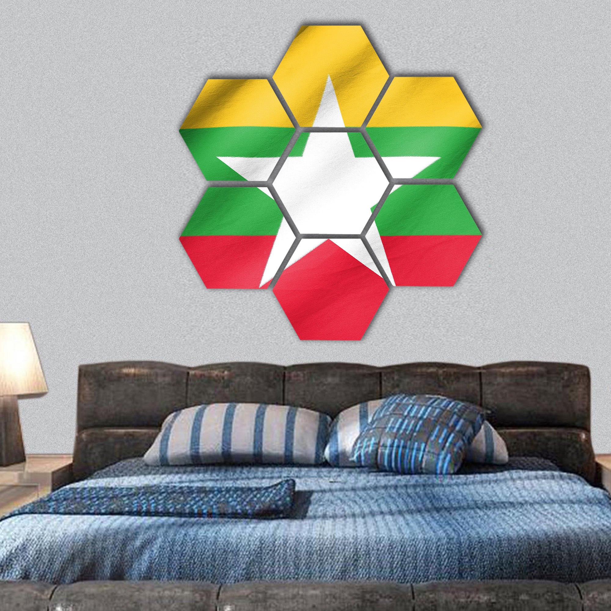 Flag of Myanmar hexagonal canvas wall art