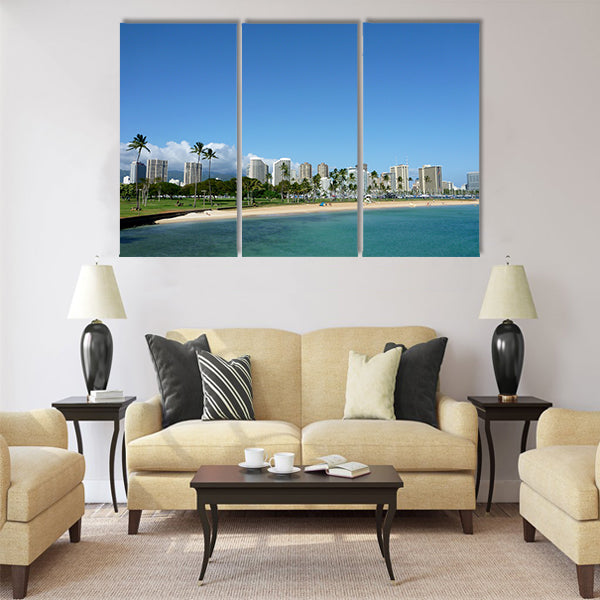 Beach on Magic Island, Hawaii Multi panel canvas wall art