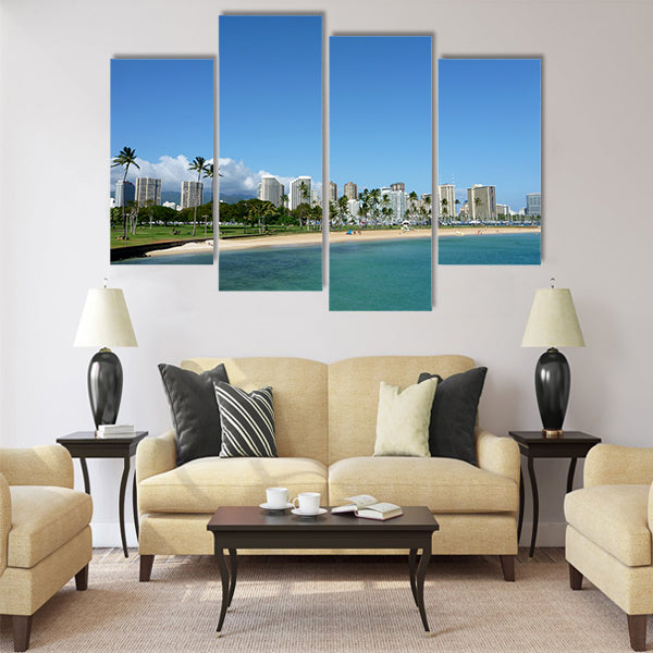 Beach on Magic Island, Hawaii Multi panel canvas wall art