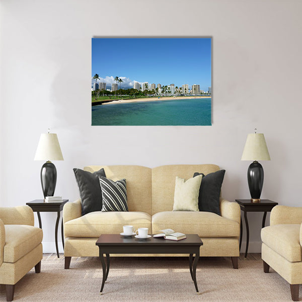Beach on Magic Island in Ala Moana Beach Park Multi Panel Canvas Wall Art