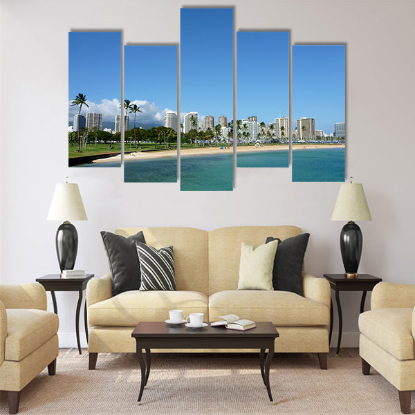 Beach on Magic Island in Ala Moana Beach Park Multi Panel Canvas Wall Art