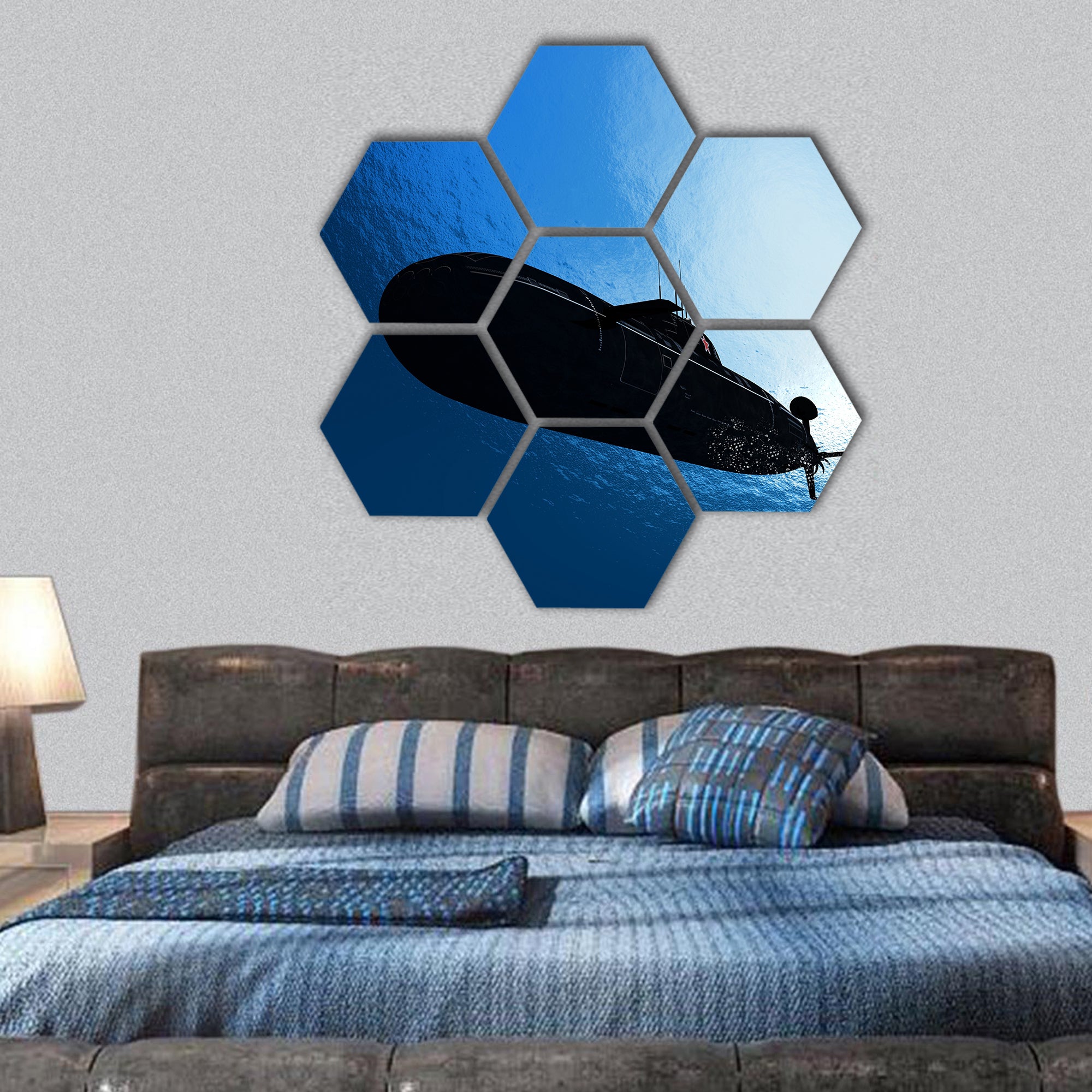 The military ship in the sea hexagonal canvas wall art