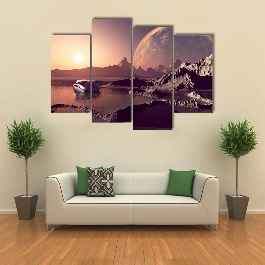Spacecraft Over The Mountains Of The Planet Multi Panel Wall Art
