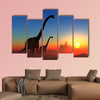 Giant dinosaur in the background of the colorful sky multi panel canvas wall art