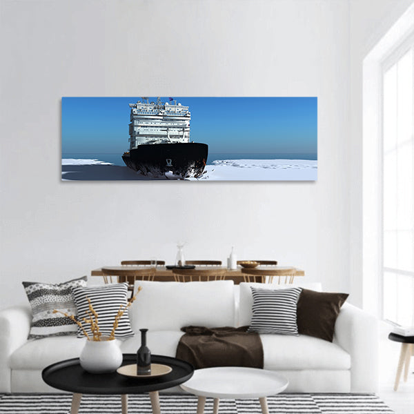 Icebreaker ship on the ice in the sea panoramic canvas wall art