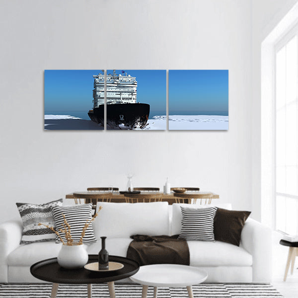 Icebreaker ship on the ice in the sea panoramic canvas wall art