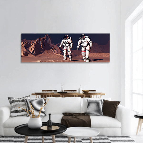 Two astranavta on the planet panoramic canvas wall art