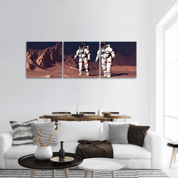 Two astranavta on the planet panoramic canvas wall art