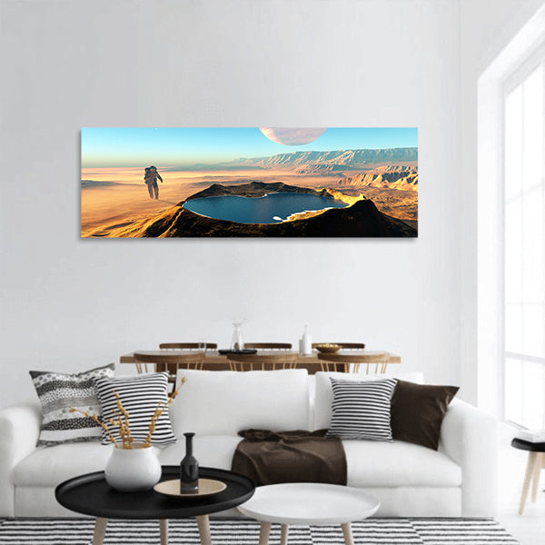 Astonavt around the crater with water panoramic canvas wall art