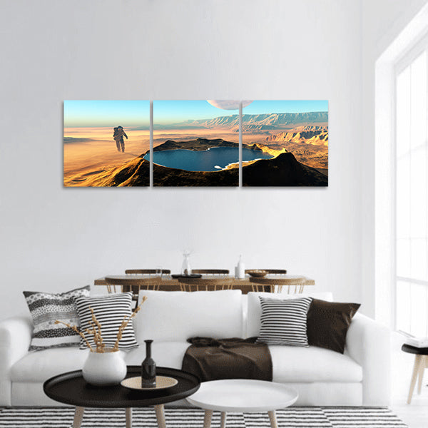 Astonavt around the crater with water panoramic canvas wall art