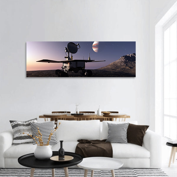 Space transport on the background of the planet panoramic canvas wall art