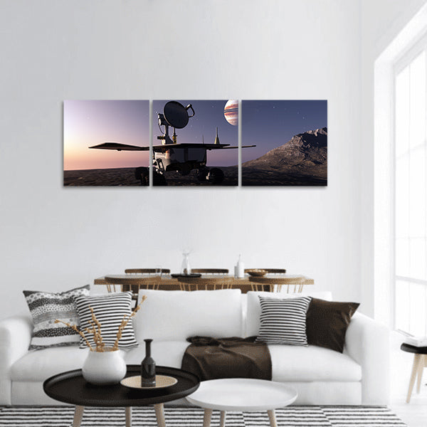 Space transport on the background of the planet panoramic canvas wall art