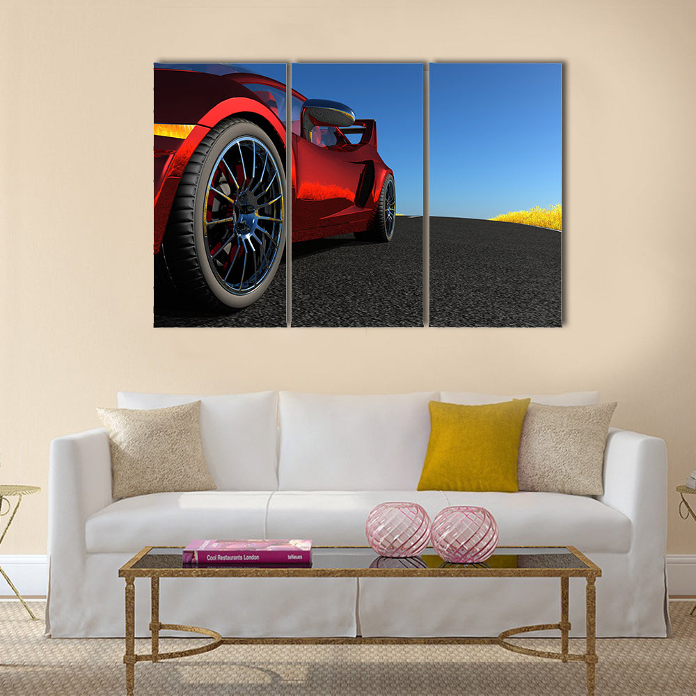 The automobile on a background of a nature Multi panel canvas wall art