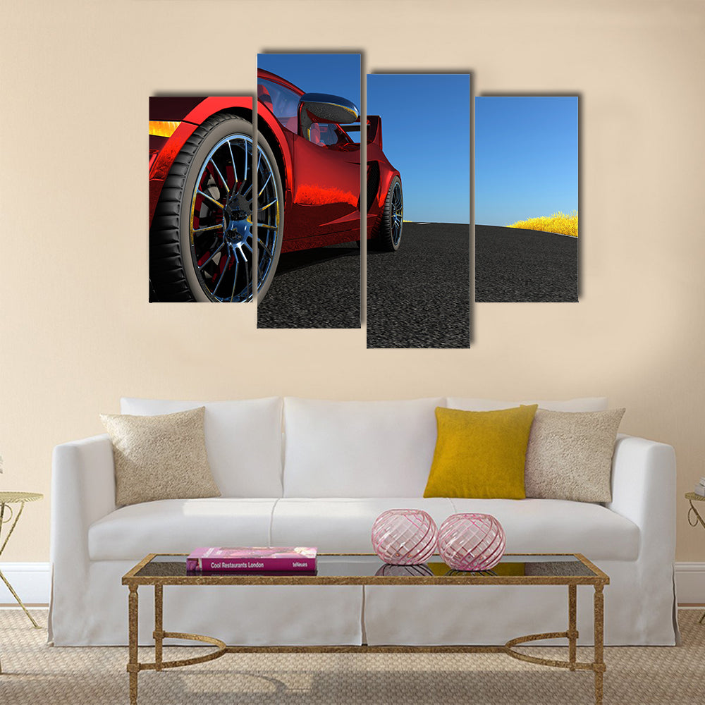 The automobile on a background of a nature Multi panel canvas wall art