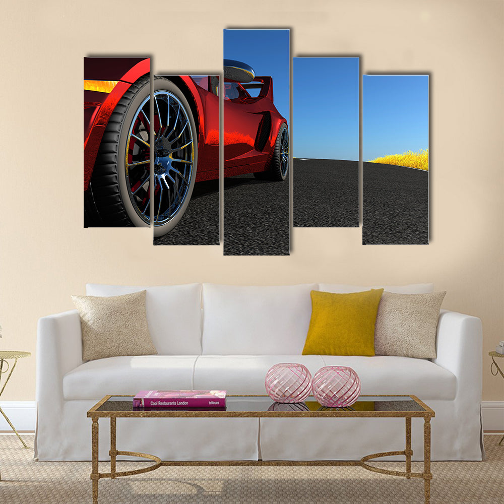 The automobile on a background of a nature Multi panel canvas wall art