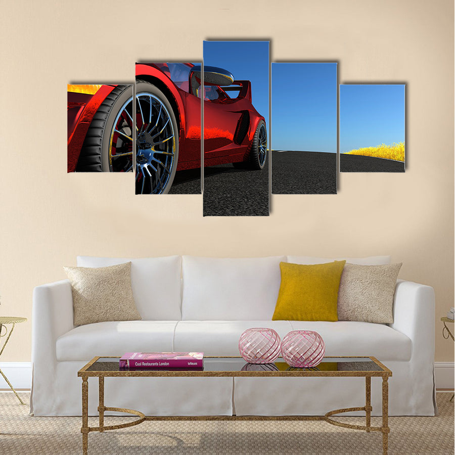The automobile on a background of a nature Multi panel canvas wall art