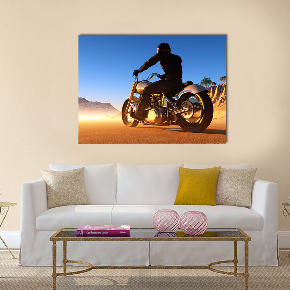 Against the landscape of the motorcyclist Multi panel canvas wall art