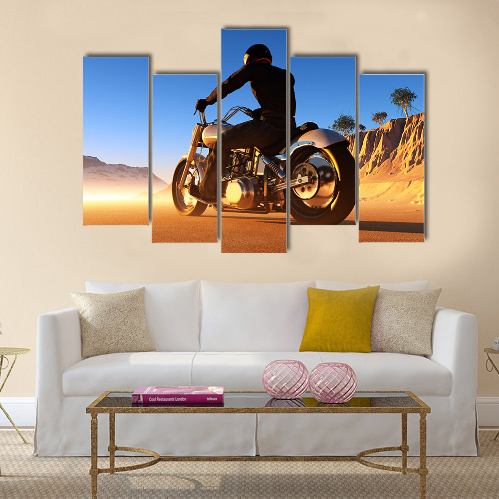 Against the landscape of the motorcyclist Multi panel canvas wall art