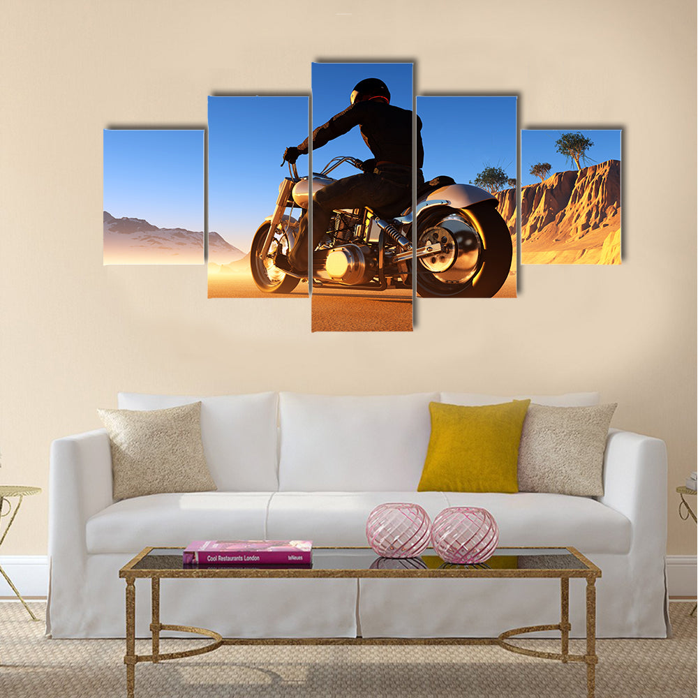 Against the landscape of the motorcyclist Multi panel canvas wall art