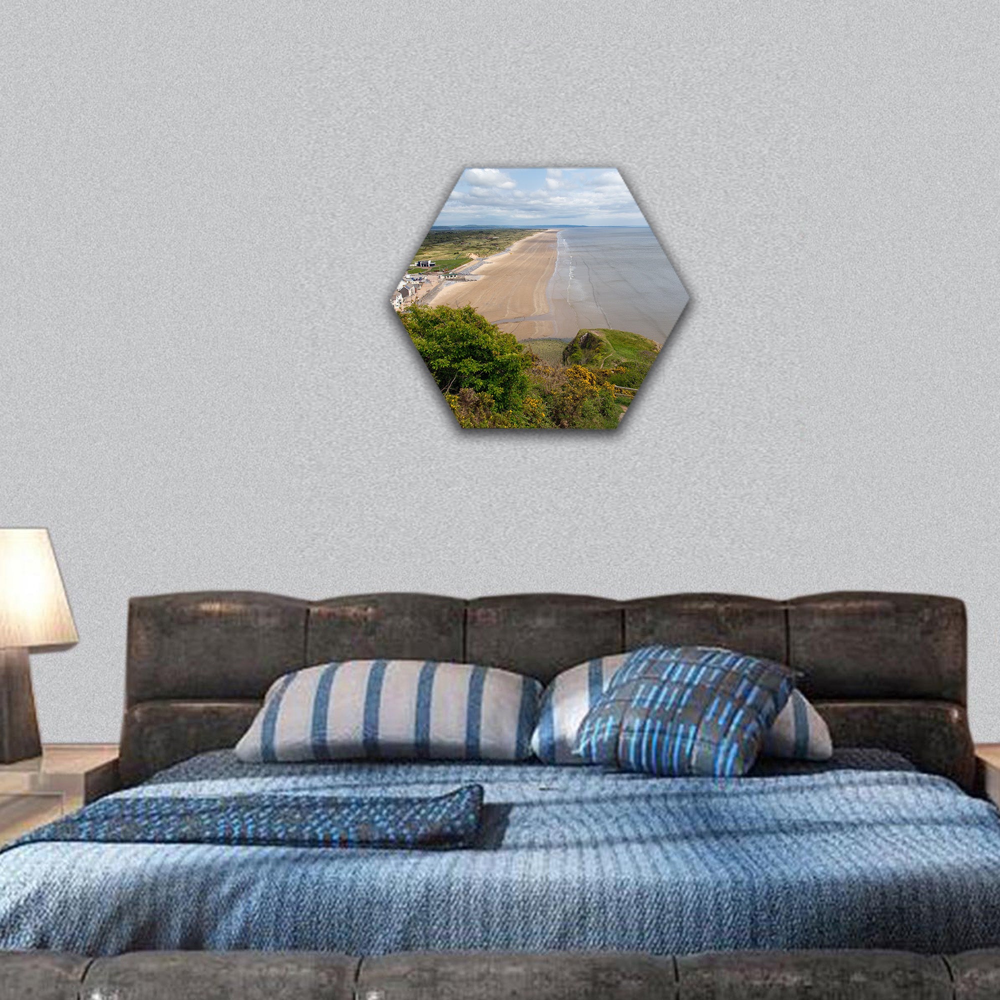 Pendine Sands Carmarthen Bay hexagonal canvas wall art