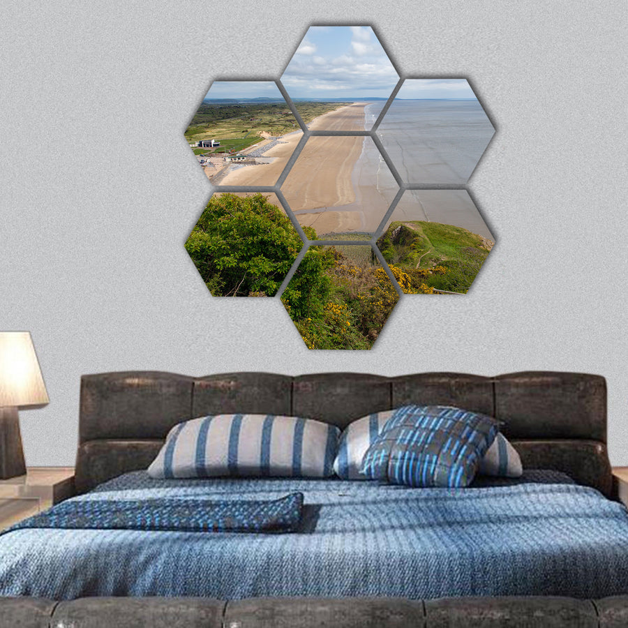 Pendine Sands Carmarthen Bay hexagonal canvas wall art