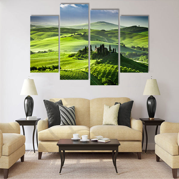 Beautiful sunrise in the valley of San Quirico d Orcia Multi Panel Canvas Wall Art