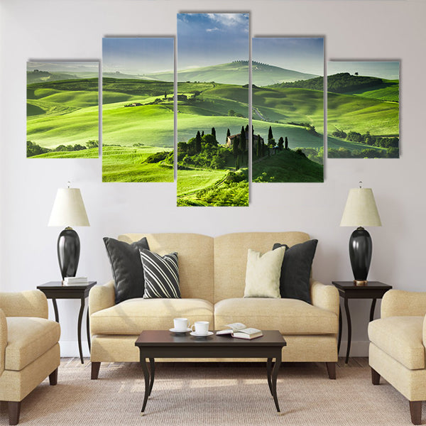 Beautiful sunrise in the valley of San Quirico d Orcia Multi Panel Canvas Wall Art