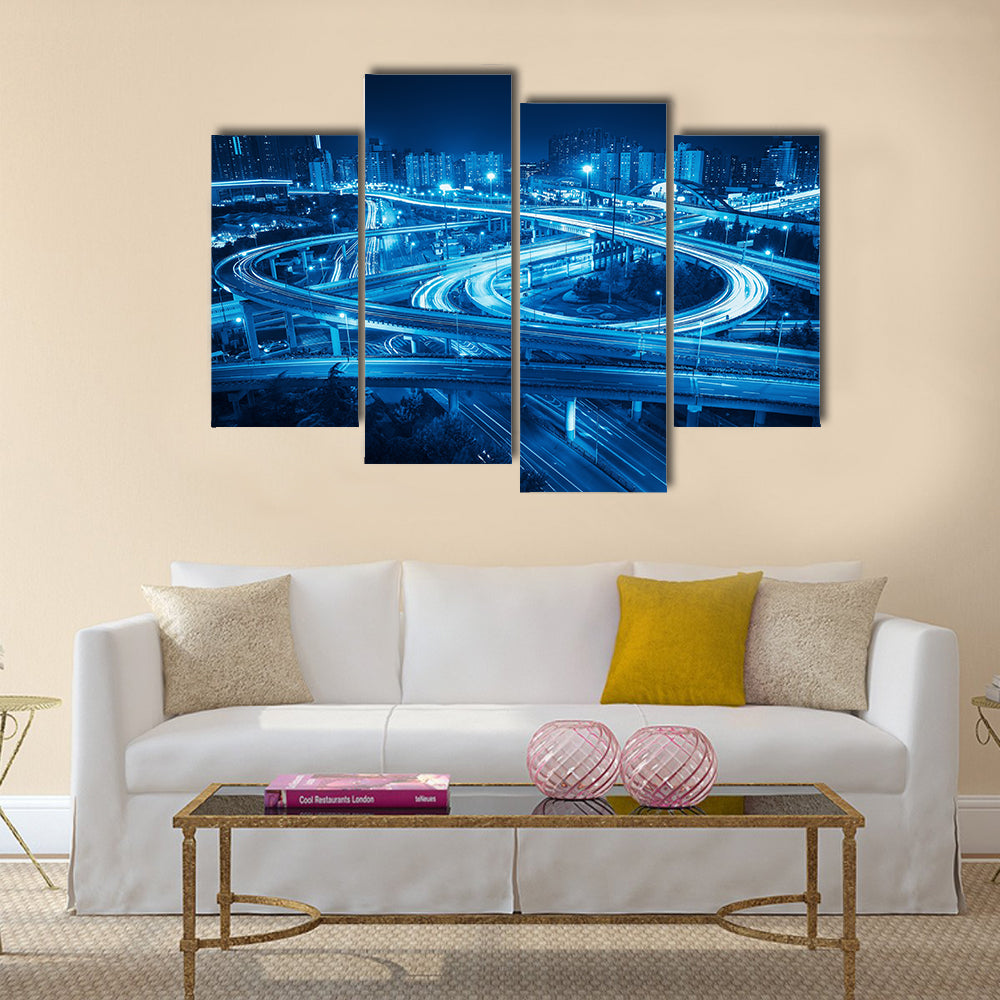 interchange overpass at night in shanghai multi panel canvas wall art