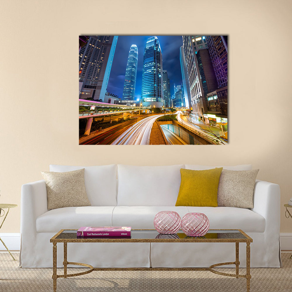 Fast moving cars at night multi panel canvas wall art