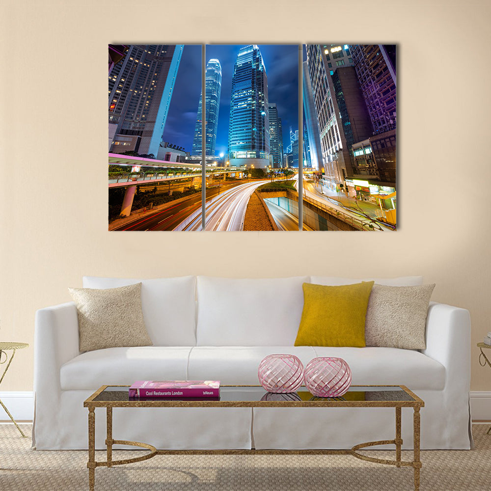Fast moving cars at night multi panel canvas wall art