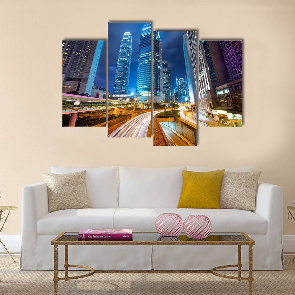 Fast moving cars at night multi panel canvas wall art