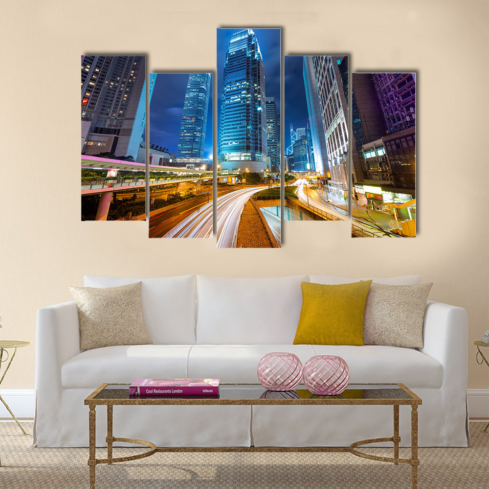 Fast moving cars at night multi panel canvas wall art