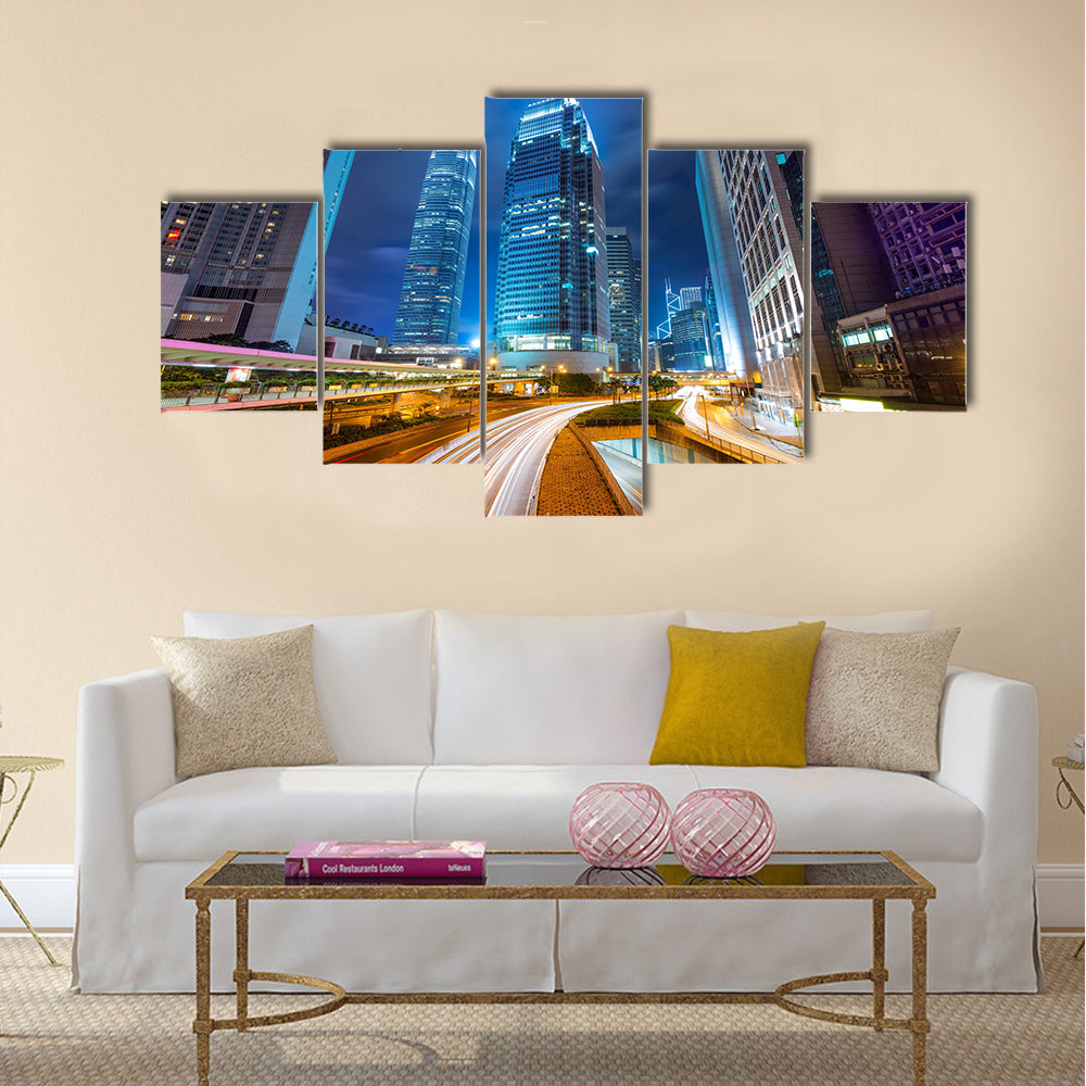Fast moving cars at night multi panel canvas wall art