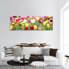 Different flowers and blooming tulips in panorama format panoramic canvas wall art