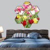 Different flowers and blooming tulips hexagonal canvas wall art