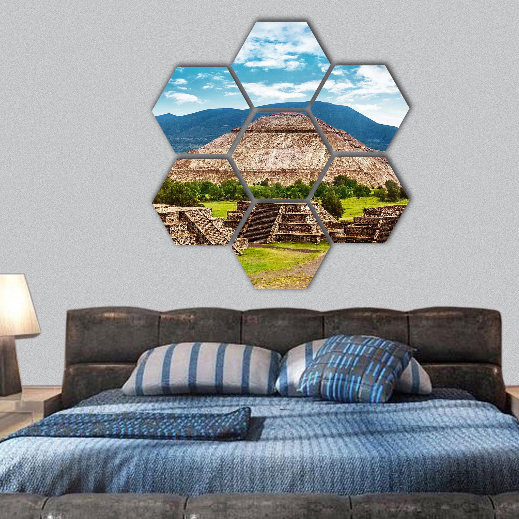 Old ruins of Aztec civilization, Mexico hexagonal canvas wall art