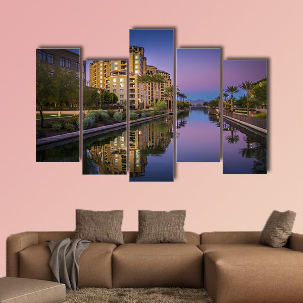  AZ Canal in Scottsdale, AZ, USA at Sunset multi panel canvas wall art